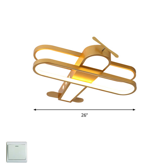 Biplane LED Ceiling Flush Light Cartoon Acrylic Boys Room Flush-Mount Light Fixture Yellow 26.5" Warm Clearhalo 'Ceiling Lights' 'Close To Ceiling Lights' 'Close to ceiling' 'Flush mount' Lighting' 2311173