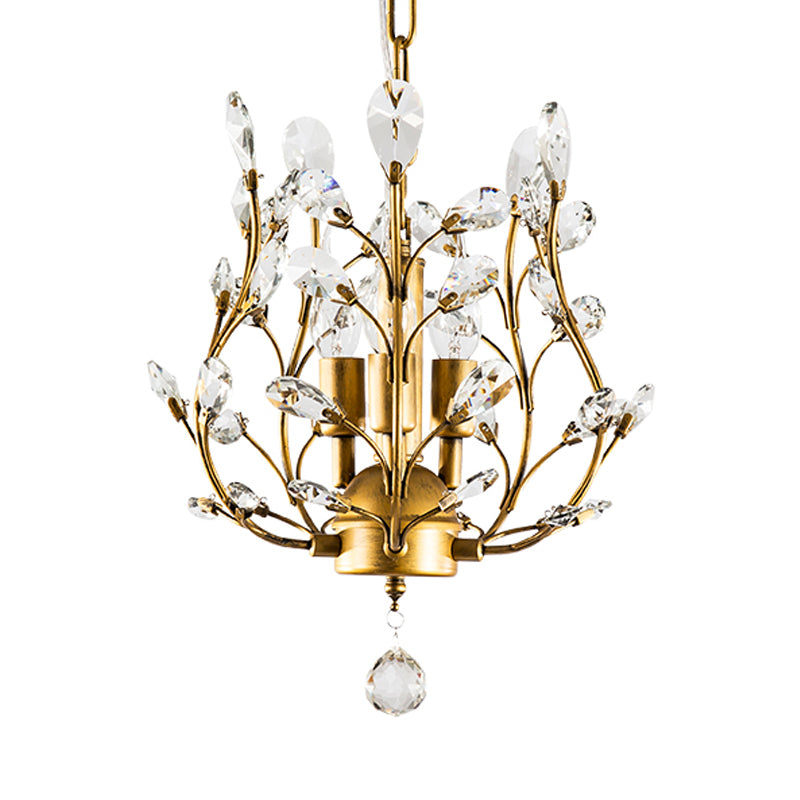 Crystal Branch Chandelier Lamp Modern 3 Bulbs Black/Gold Pendant Lighting Fixture with Global Drop Clearhalo 'Ceiling Lights' 'Chandeliers' Lighting' options 231119