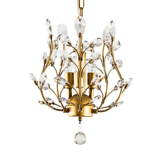 Crystal Branch Chandelier Lamp Modern 3 Bulbs Black/Gold Pendant Lighting Fixture with Global Drop Clearhalo 'Ceiling Lights' 'Chandeliers' Lighting' options 231119
