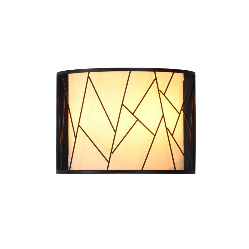 Modern Half-Cylinder Wall Lamp 2-Light Fabric Wire Frame Shade Wall Sconce Light in Black Clearhalo 'Wall Lamps & Sconces' 'Wall Lights' Lighting' 231123