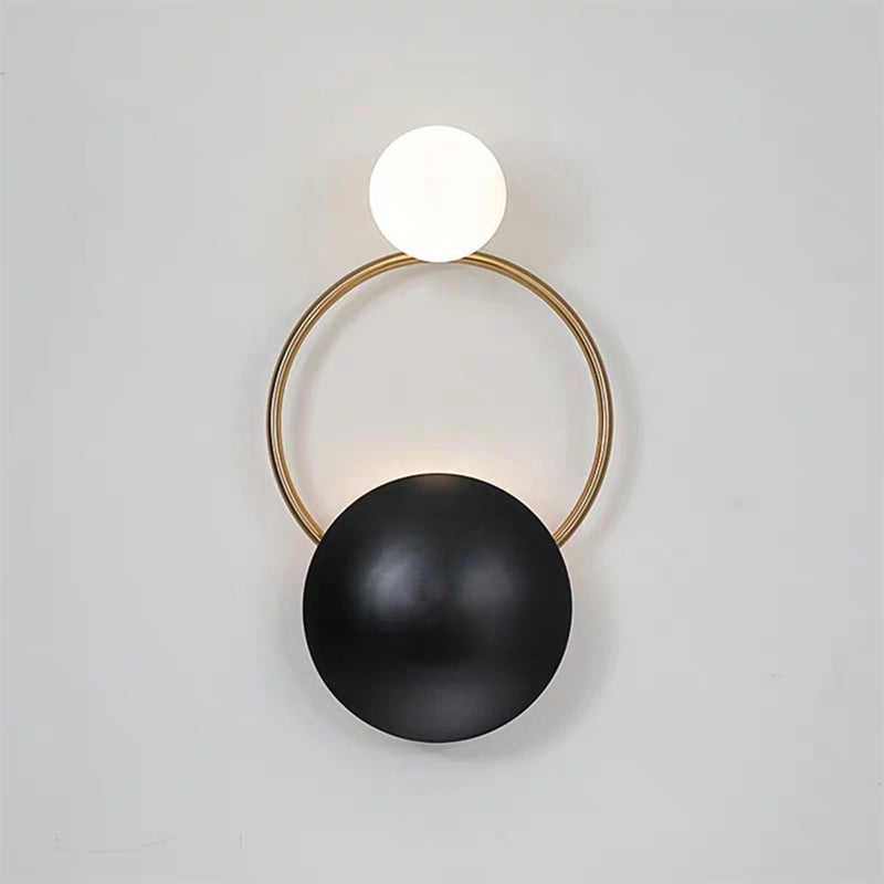 2-Bulb Opaline Glass Wall Light Vintage Style Black Globe Bedroom Wall Sconce with Round Backplate Clearhalo 'Wall Lamps & Sconces' 'Wall Lights' Lighting' 231127