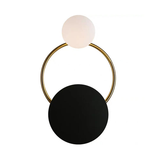 2-Bulb Opaline Glass Wall Light Vintage Style Black Globe Bedroom Wall Sconce with Round Backplate Clearhalo 'Wall Lamps & Sconces' 'Wall Lights' Lighting' 231128