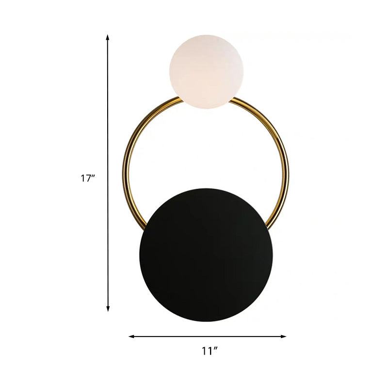 2-Bulb Opaline Glass Wall Light Vintage Style Black Globe Bedroom Wall Sconce with Round Backplate Clearhalo 'Wall Lamps & Sconces' 'Wall Lights' Lighting' 231129