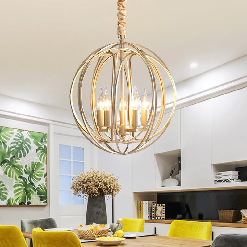 5 Lights Interlocking Rings Pendant Chandelier Colonial Style Gold Metal Hanging Light Clearhalo 'Ceiling Lights' 'Chandeliers' Lighting' options 2311296