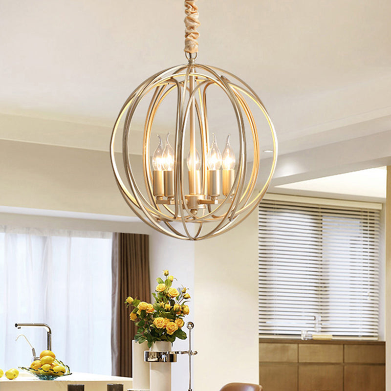 5 Lights Interlocking Rings Pendant Chandelier Colonial Style Gold Metal Hanging Light Clearhalo 'Ceiling Lights' 'Chandeliers' Lighting' options 2311297