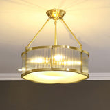 Gold Floral Hanging Lamp Traditional Clear Ribbed Glass Living Room Chandelier Light Clearhalo 'Ceiling Lights' 'Chandeliers' Lighting' options 2311303