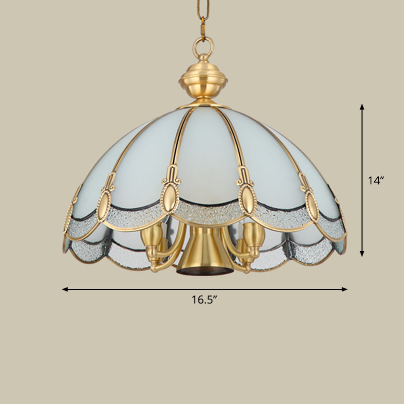 Umbrella Shaped Dining Room Pendant Lamp Antique Opal Glass Gold Chandelier Light Fixture 5 Gold Clearhalo 'Ceiling Lights' 'Chandeliers' Lighting' options 2311311_f503a081-0707-4b65-9f4a-5d530f6cbf0b