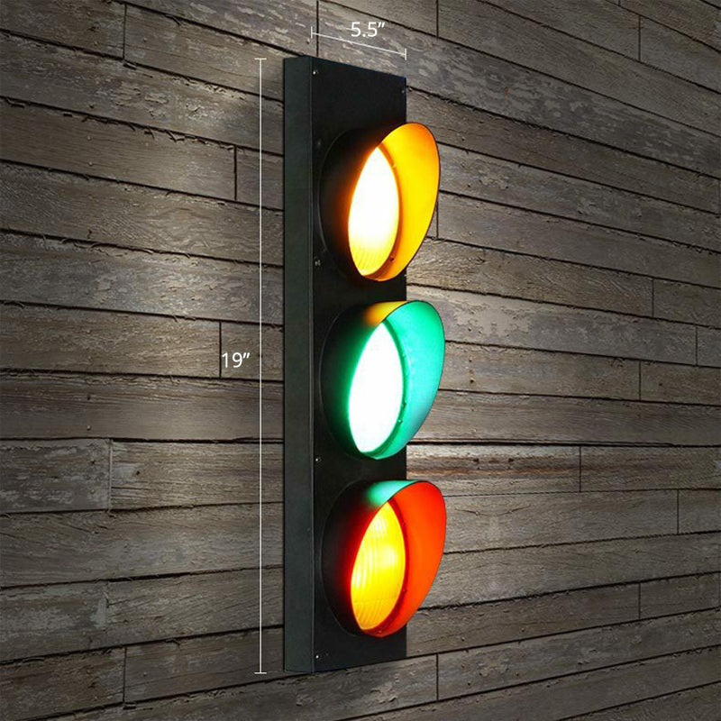 Traffic Light Board Wall Lighting Decorative Metal Restaurant Wall Sconce Light in Black 3.0 Black Clearhalo 'Wall Lamps & Sconces' 'Wall Lights' Lighting' 2311329