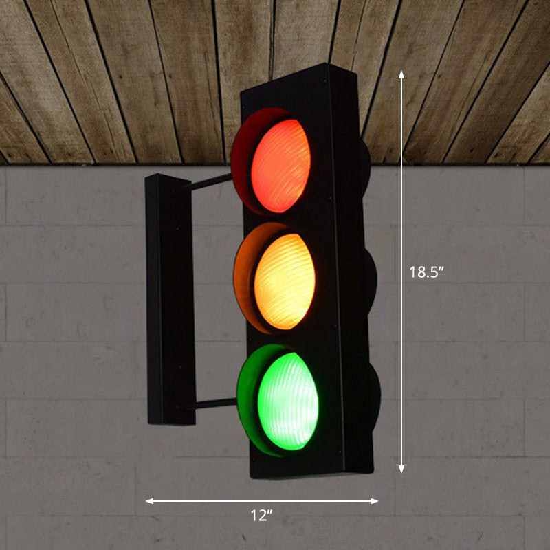 Traffic Light Board Wall Lighting Decorative Metal Restaurant Wall Sconce Light in Black 6.0 Black Clearhalo 'Wall Lamps & Sconces' 'Wall Lights' Lighting' 2311330