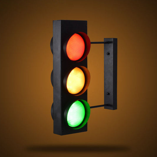 Traffic Light Board Wall Lighting Decorative Metal Restaurant Wall Sconce Light in Black Clearhalo 'Wall Lamps & Sconces' 'Wall Lights' Lighting' 2311333