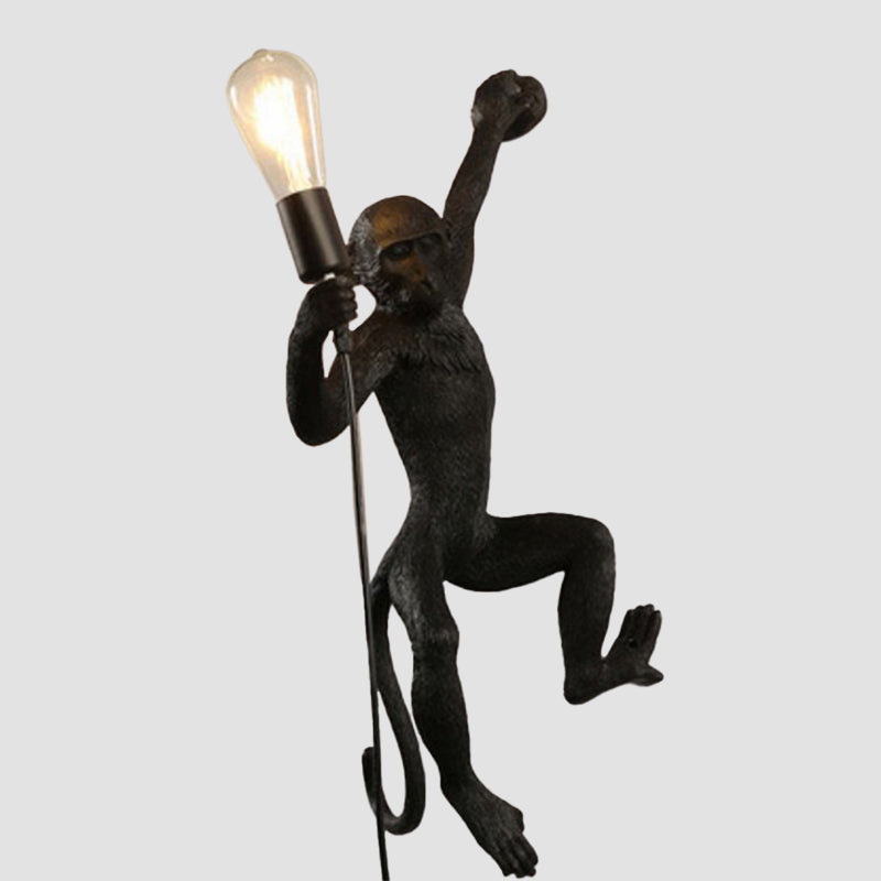 Art Deco Monkey Wall Mounted Lamp Resin 1 Head Kids Bedroom Wall Lighting Fixture Clearhalo 'Wall Lamps & Sconces' 'Wall Lights' Lighting' 2311339