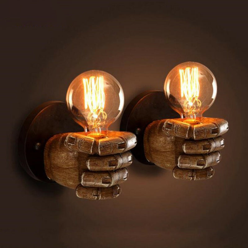 Brown Fist Wall Lamp Loft Style Single-Bulb Resin Sconce Light Fixture for Living Room Clearhalo 'Wall Lamps & Sconces' 'Wall Lights' Lighting' 2311340