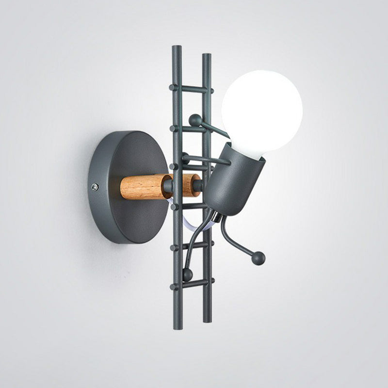 Ladder Stick Man Wall Lighting Decorative Metal 1-Head Bedside Wall Mounted Light Black Clearhalo 'Wall Lamps & Sconces' 'Wall Lights' Lighting' 2311360