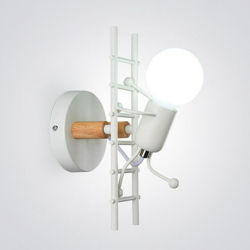 Ladder Stick Man Wall Lighting Decorative Metal 1-Head Bedside Wall Mounted Light White Clearhalo 'Wall Lamps & Sconces' 'Wall Lights' Lighting' 2311363