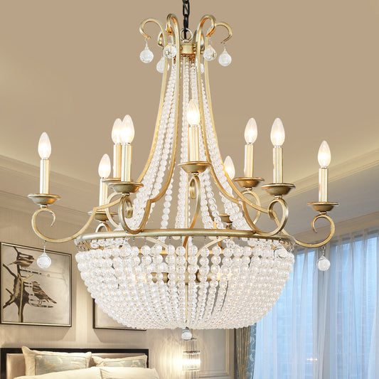 Modernism Candle Ceiling Chandelier Crystal 9 Heads Hanging Light Fixture in Brass for Bedroom Clearhalo 'Ceiling Lights' 'Chandeliers' Lighting' options 231137
