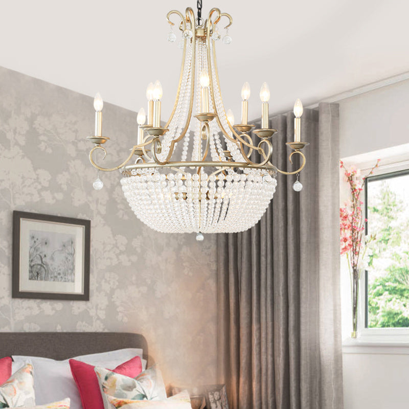 Modernism Candle Ceiling Chandelier Crystal 9 Heads Hanging Light Fixture in Brass for Bedroom Clearhalo 'Ceiling Lights' 'Chandeliers' Lighting' options 231138