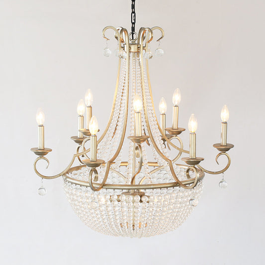 Modernism Candle Ceiling Chandelier Crystal 9 Heads Hanging Light Fixture in Brass for Bedroom Clearhalo 'Ceiling Lights' 'Chandeliers' Lighting' options 231139
