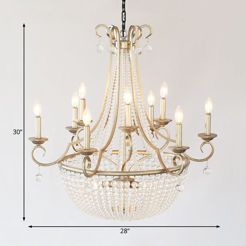 Modernism Candle Ceiling Chandelier Crystal 9 Heads Hanging Light Fixture in Brass for Bedroom Clearhalo 'Ceiling Lights' 'Chandeliers' Lighting' options 231140