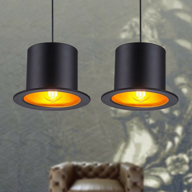 Black Gentleman Hat Shaped Hanging Lamp Loft 1 Bulb Metal Ceiling Light for Dining Room Clearhalo 'Ceiling Lights' 'Pendant Lights' 'Pendants' Lighting' 2311413