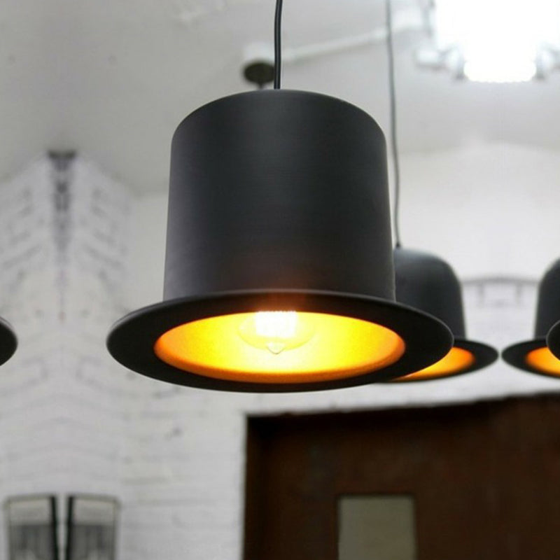 Black Gentleman Hat Shaped Hanging Lamp Loft 1 Bulb Metal Ceiling Light for Dining Room Black Cylinder Clearhalo 'Ceiling Lights' 'Pendant Lights' 'Pendants' Lighting' 2311415_43f3dcc9-1610-449c-ad54-145657c6a1b0