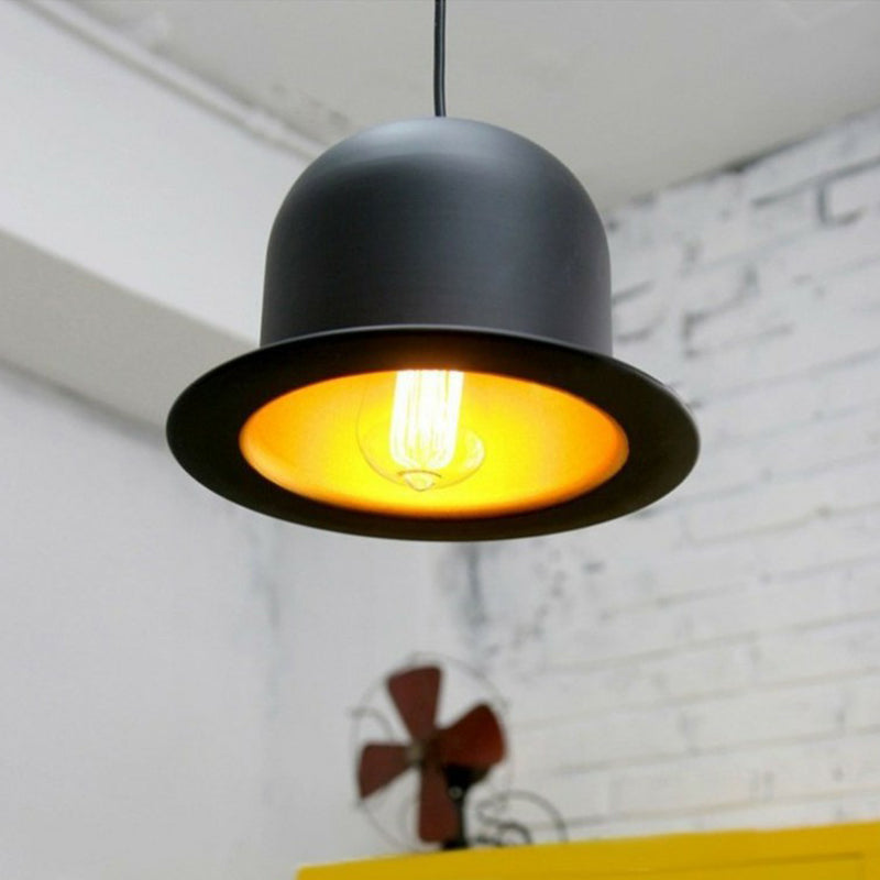 Black Gentleman Hat Shaped Hanging Lamp Loft 1 Bulb Metal Ceiling Light for Dining Room Clearhalo 'Ceiling Lights' 'Pendant Lights' 'Pendants' Lighting' 2311416