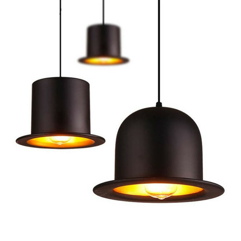 Black Gentleman Hat Shaped Hanging Lamp Loft 1 Bulb Metal Ceiling Light for Dining Room Clearhalo 'Ceiling Lights' 'Pendant Lights' 'Pendants' Lighting' 2311417