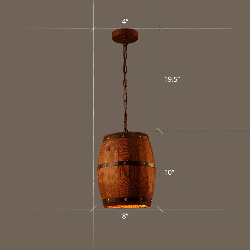 Wooden Wine Barrel Pendant Light Fixture Rustic 1-Light Brown Suspension Lighting for Bistro Clearhalo 'Ceiling Lights' 'Pendant Lights' 'Pendants' Lighting' 2311424