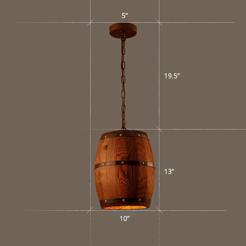 Wooden Wine Barrel Pendant Light Fixture Rustic 1-Light Brown Suspension Lighting for Bistro Clearhalo 'Ceiling Lights' 'Pendant Lights' 'Pendants' Lighting' 2311425