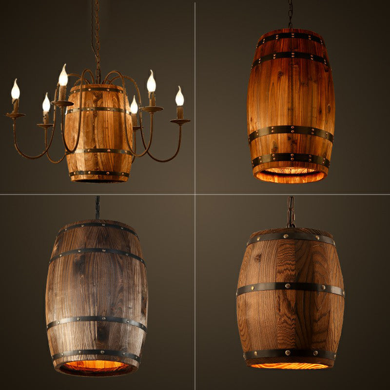 Wooden Wine Barrel Pendant Light Fixture Rustic 1-Light Brown Suspension Lighting for Bistro Clearhalo 'Ceiling Lights' 'Pendant Lights' 'Pendants' Lighting' 2311426