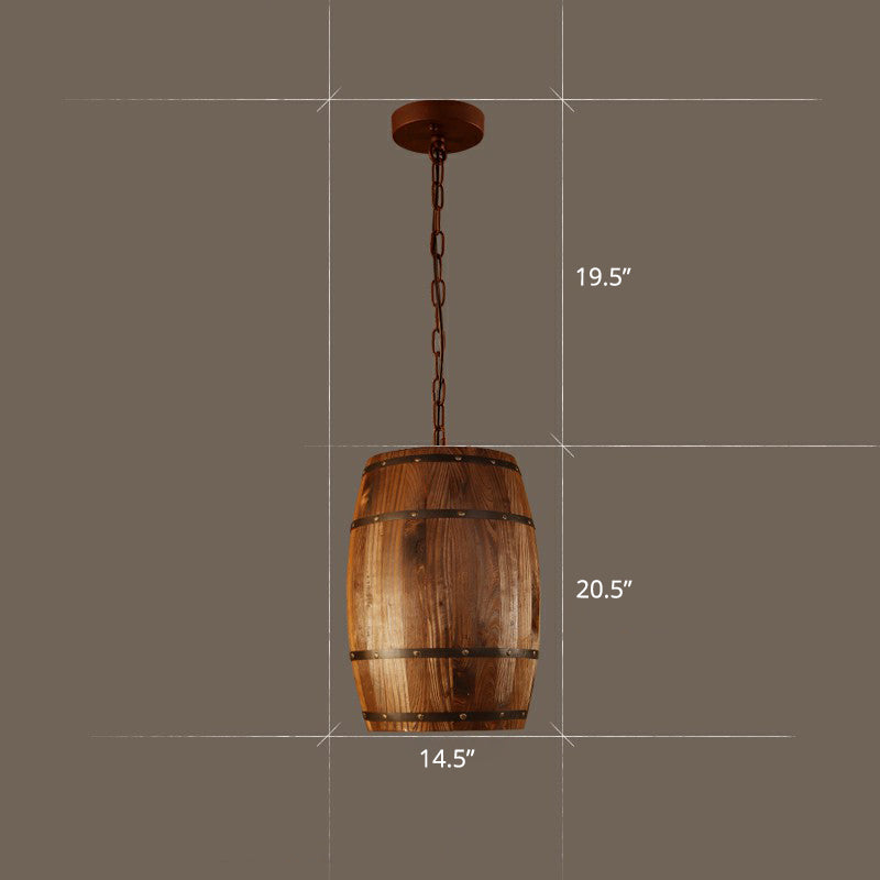 Wooden Wine Barrel Pendant Light Fixture Rustic 1-Light Brown Suspension Lighting for Bistro Clearhalo 'Ceiling Lights' 'Pendant Lights' 'Pendants' Lighting' 2311427