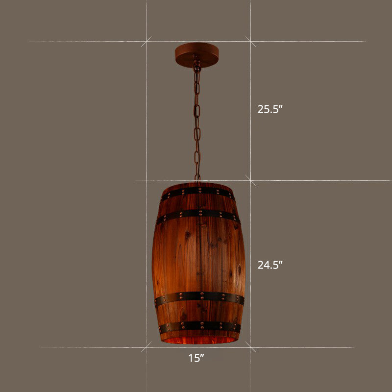 Wooden Wine Barrel Pendant Light Fixture Rustic 1-Light Brown Suspension Lighting for Bistro Clearhalo 'Ceiling Lights' 'Pendant Lights' 'Pendants' Lighting' 2311429