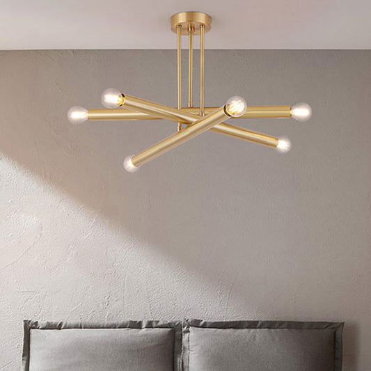 Linear Bedroom Pendant Chandelier Metal Multi Lights Modernist Ceiling Hung Light Fixture in Gold Gold Clearhalo 'Ceiling Lights' 'Chandeliers' 'Modern Chandeliers' 'Modern' Lighting' 231142