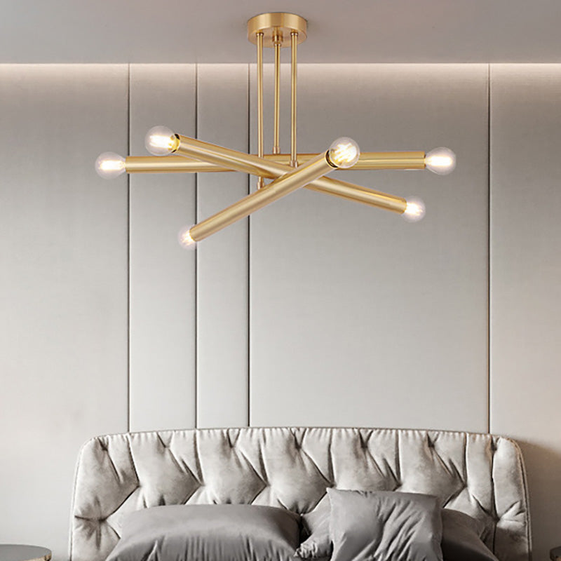 Linear Bedroom Pendant Chandelier Metal Multi Lights Modernist Ceiling Hung Light Fixture in Gold Clearhalo 'Ceiling Lights' 'Chandeliers' 'Modern Chandeliers' 'Modern' Lighting' 231143