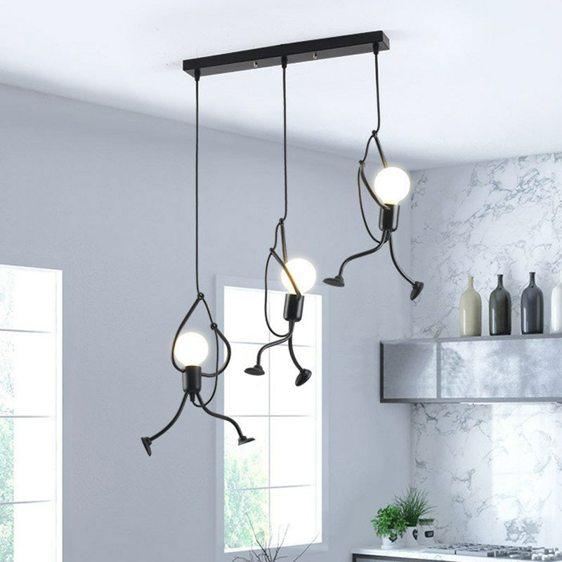 Artistic Stickman Shaped Pendant Lamp Metal 3-Light Dining Room Multiple Hanging Light in Black Black Linear Clearhalo 'Ceiling Lights' 'Pendant Lights' 'Pendants' Lighting' 2311438_d0d0f952-348e-47bd-b4cd-116b75216d3b