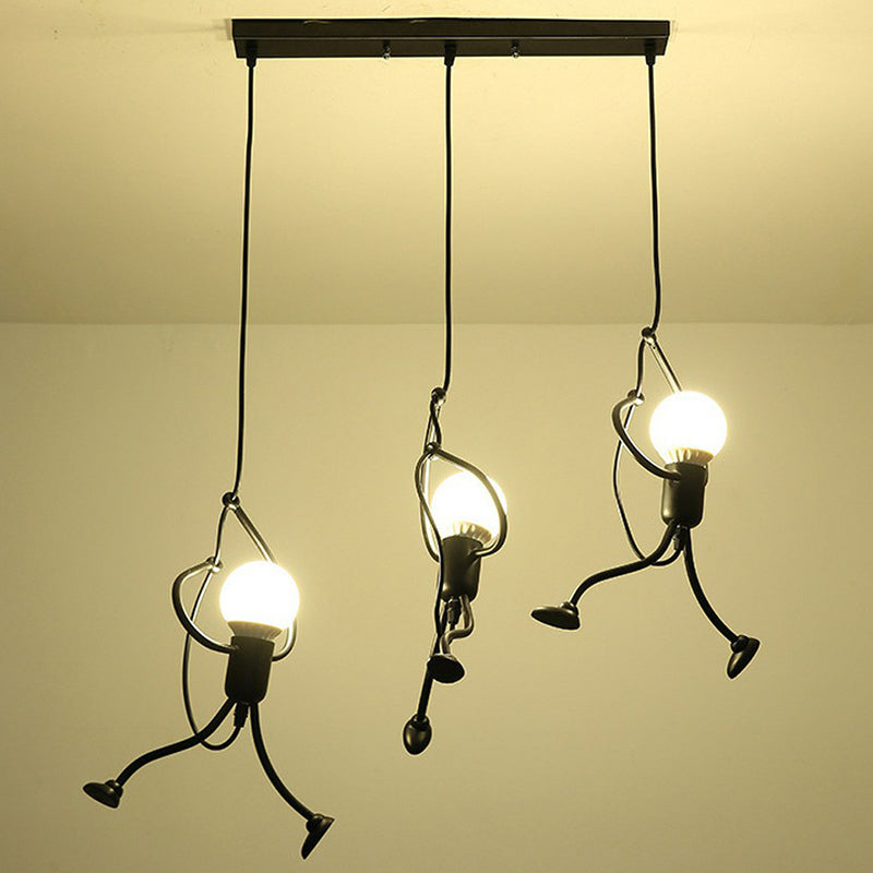 Artistic Stickman Shaped Pendant Lamp Metal 3-Light Dining Room Multiple Hanging Light in Black Clearhalo 'Ceiling Lights' 'Pendant Lights' 'Pendants' Lighting' 2311439