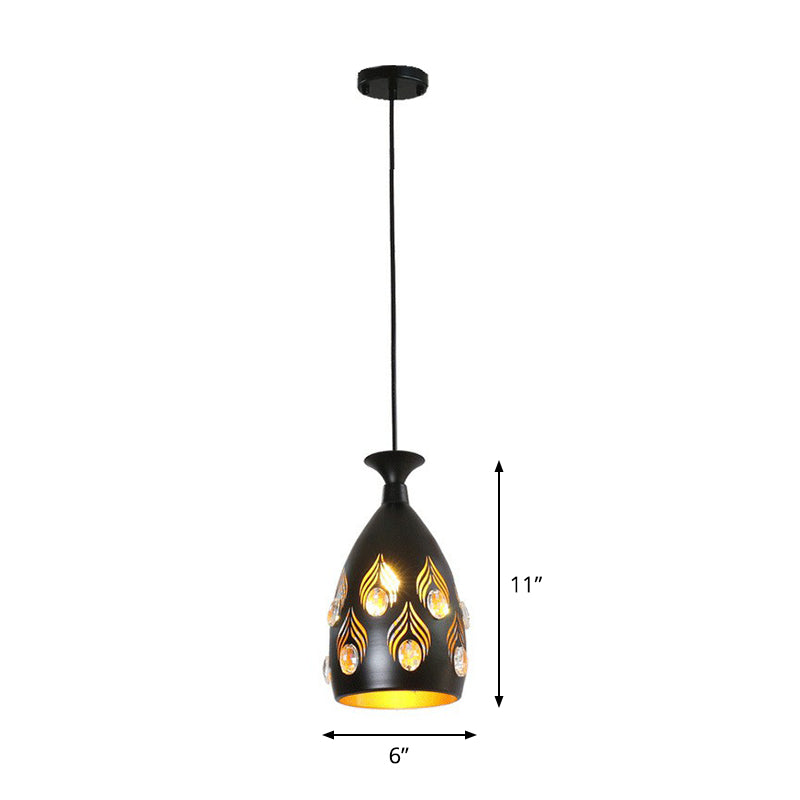 Cup Shaped Metal Cluster Pendant Light Artistic 3 Heads Black Hollowed-out Ceiling Lamp with Inserted Crystals Clearhalo 'Ceiling Lights' 'Pendant Lights' 'Pendants' Lighting' 2311448