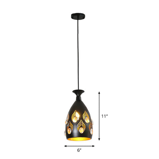 Cup Shaped Metal Cluster Pendant Light Artistic 3 Heads Black Hollowed-out Ceiling Lamp with Inserted Crystals Clearhalo 'Ceiling Lights' 'Pendant Lights' 'Pendants' Lighting' 2311448