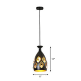 Cup Shaped Metal Cluster Pendant Light Artistic 3 Heads Black Hollowed-out Ceiling Lamp with Inserted Crystals Clearhalo 'Ceiling Lights' 'Pendant Lights' 'Pendants' Lighting' 2311448