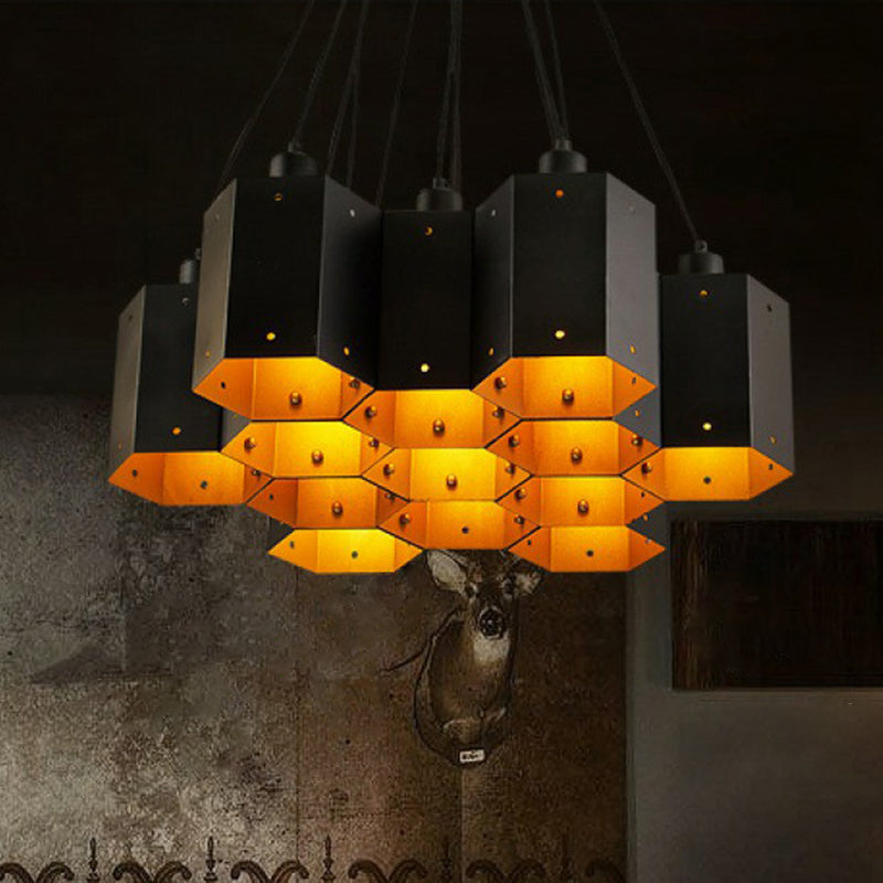 Honeycomb Bistro Multi-Light Pendant Industrial Metal Black Suspension Lighting Fixture Clearhalo 'Ceiling Lights' 'Pendant Lights' 'Pendants' Lighting' 2311450