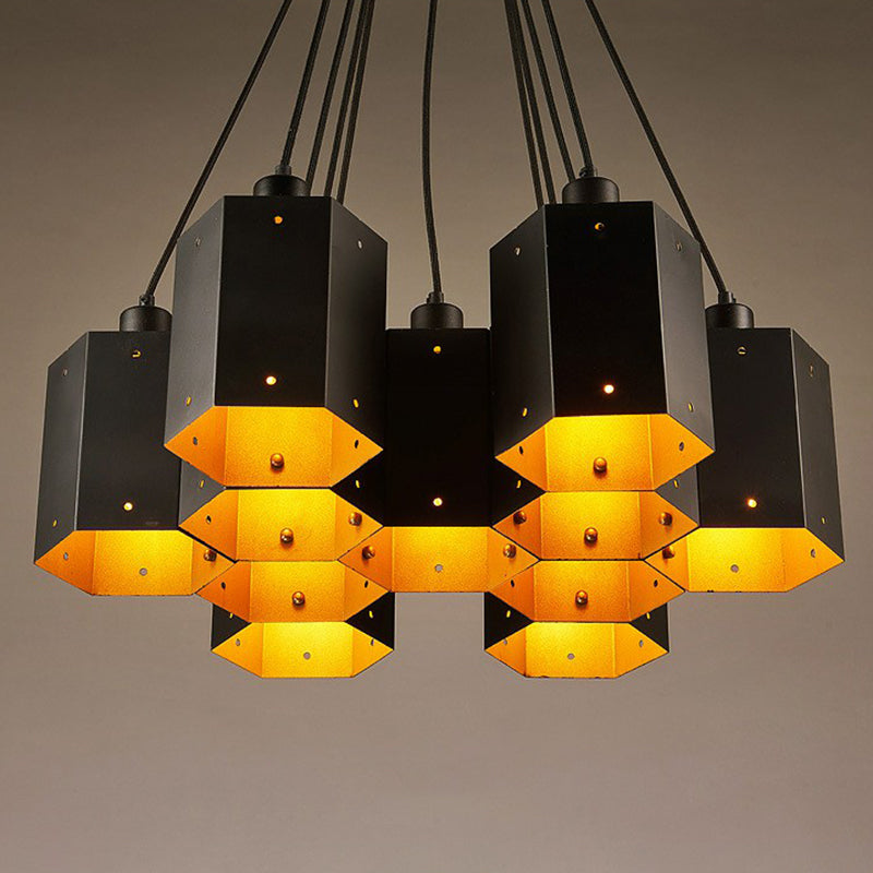 Honeycomb Bistro Multi-Light Pendant Industrial Metal Black Suspension Lighting Fixture Clearhalo 'Ceiling Lights' 'Pendant Lights' 'Pendants' Lighting' 2311451