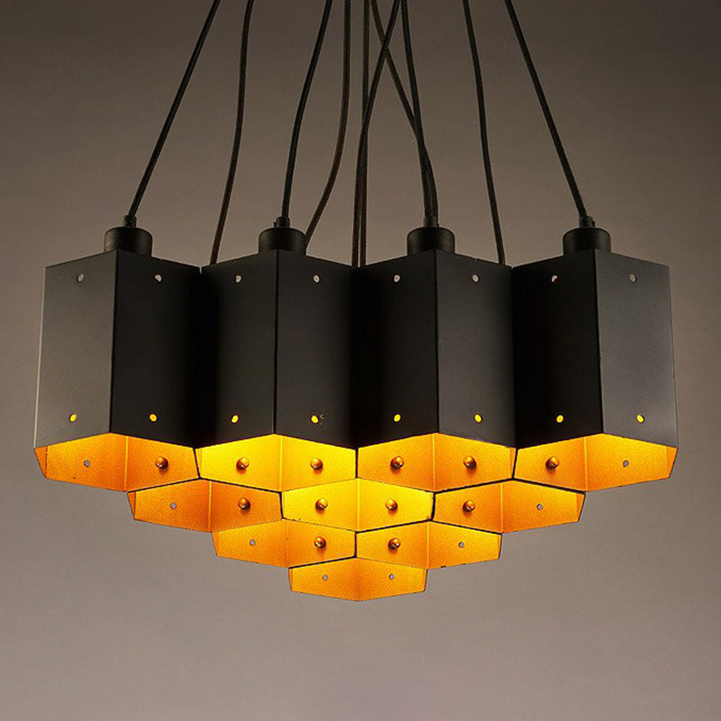 Honeycomb Bistro Multi-Light Pendant Industrial Metal Black Suspension Lighting Fixture Clearhalo 'Ceiling Lights' 'Pendant Lights' 'Pendants' Lighting' 2311453