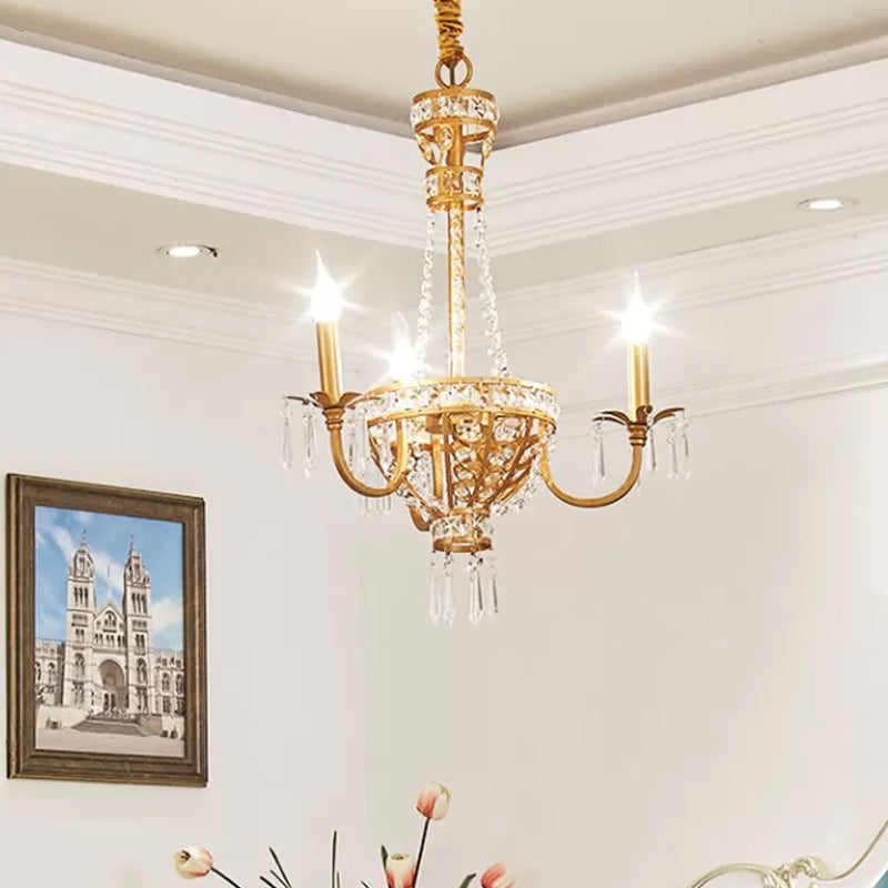 3/9 Bulbs Branch Ceiling Chandelier Rustic Crystal Suspended Lighting Fixture in Brass Clearhalo 'Ceiling Lights' 'Chandeliers' Lighting' options 231146