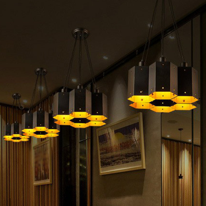 Honeycomb Bistro Multi-Light Pendant Industrial Metal Black Suspension Lighting Fixture 6 Black Clearhalo 'Ceiling Lights' 'Pendant Lights' 'Pendants' Lighting' 2311460_68ed4e44-0245-4083-9282-41df5082b4c1