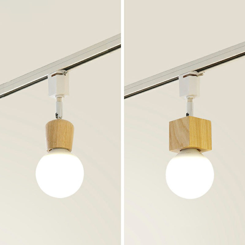 Exposed Bulb Track Lighting Simplicity Wooden 4-Light Dining Room Semi Flush Ceiling Light in White Clearhalo 'Ceiling Lights' 'Close To Ceiling Lights' 'Close to ceiling' 'Semi-flushmount' Lighting' 2311477