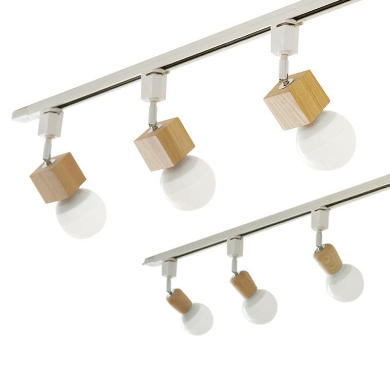 Exposed Bulb Track Lighting Simplicity Wooden 4-Light Dining Room Semi Flush Ceiling Light in White Clearhalo 'Ceiling Lights' 'Close To Ceiling Lights' 'Close to ceiling' 'Semi-flushmount' Lighting' 2311478