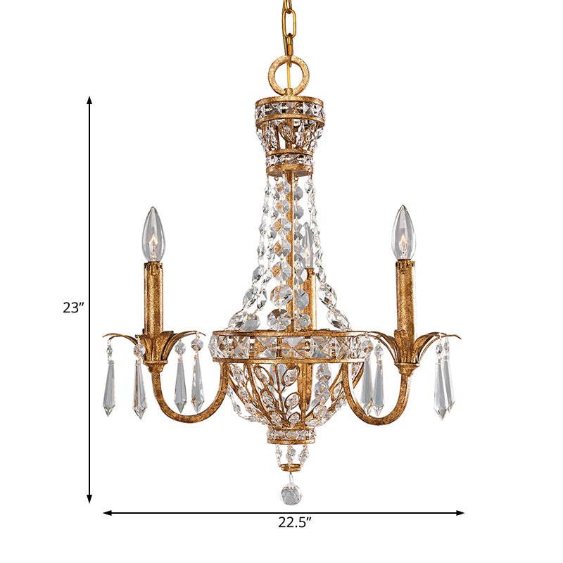 3/9 Bulbs Branch Ceiling Chandelier Rustic Crystal Suspended Lighting Fixture in Brass Clearhalo 'Ceiling Lights' 'Chandeliers' Lighting' options 231149