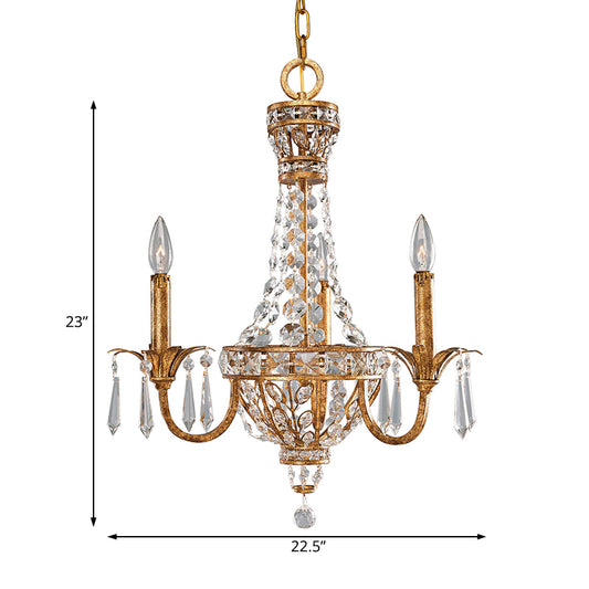 3/9 Bulbs Branch Ceiling Chandelier Rustic Crystal Suspended Lighting Fixture in Brass Clearhalo 'Ceiling Lights' 'Chandeliers' Lighting' options 231149