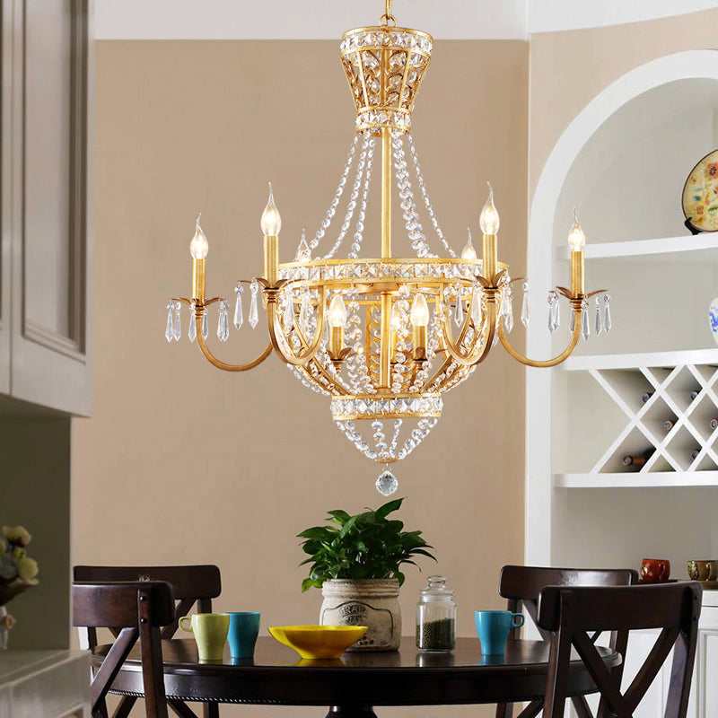 3/9 Bulbs Branch Ceiling Chandelier Rustic Crystal Suspended Lighting Fixture in Brass Clearhalo 'Ceiling Lights' 'Chandeliers' Lighting' options 231151