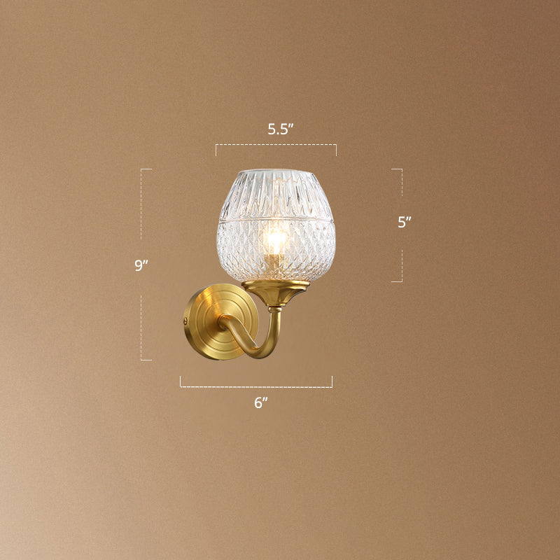 Glass Cup Wall Mount Lamp Traditional Single-Bulb Dining Room Wall Lighting Fixture Brass Clearhalo 'Wall Lamps & Sconces' 'Wall Lights' Lighting' 2311613