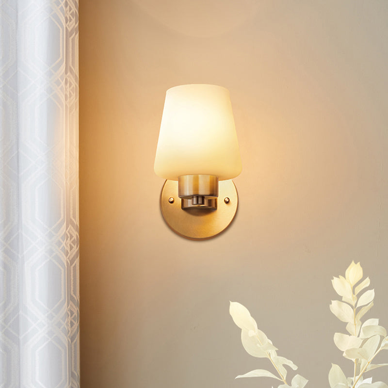 Minimalist Conic Wall Lamp Sconce 1-Bulb Cream Glass Wall Mounted Light in Brass for Dining Room Brass Clearhalo 'Wall Lamps & Sconces' 'Wall Lights' Lighting' 2311615